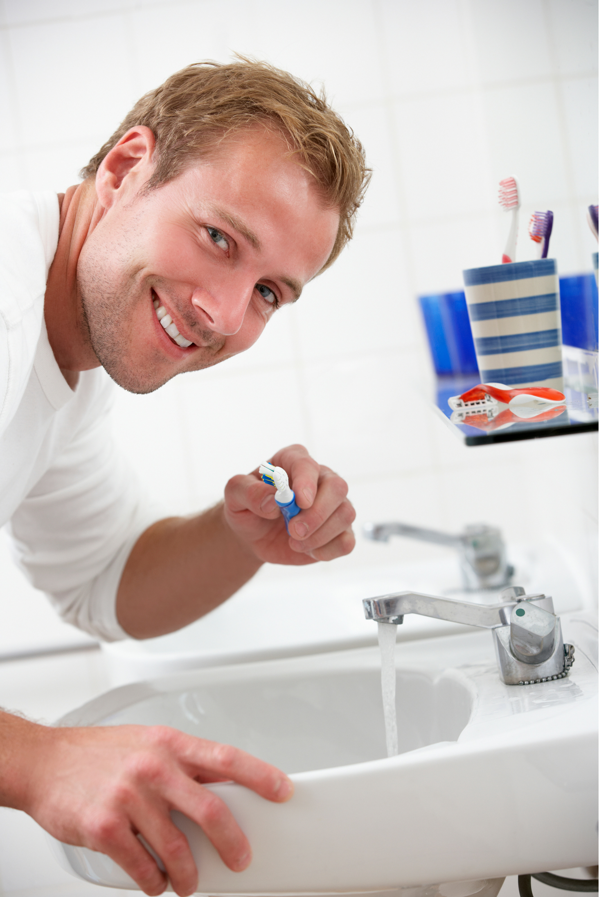 Man Brushing Teeth Sink Smile.png