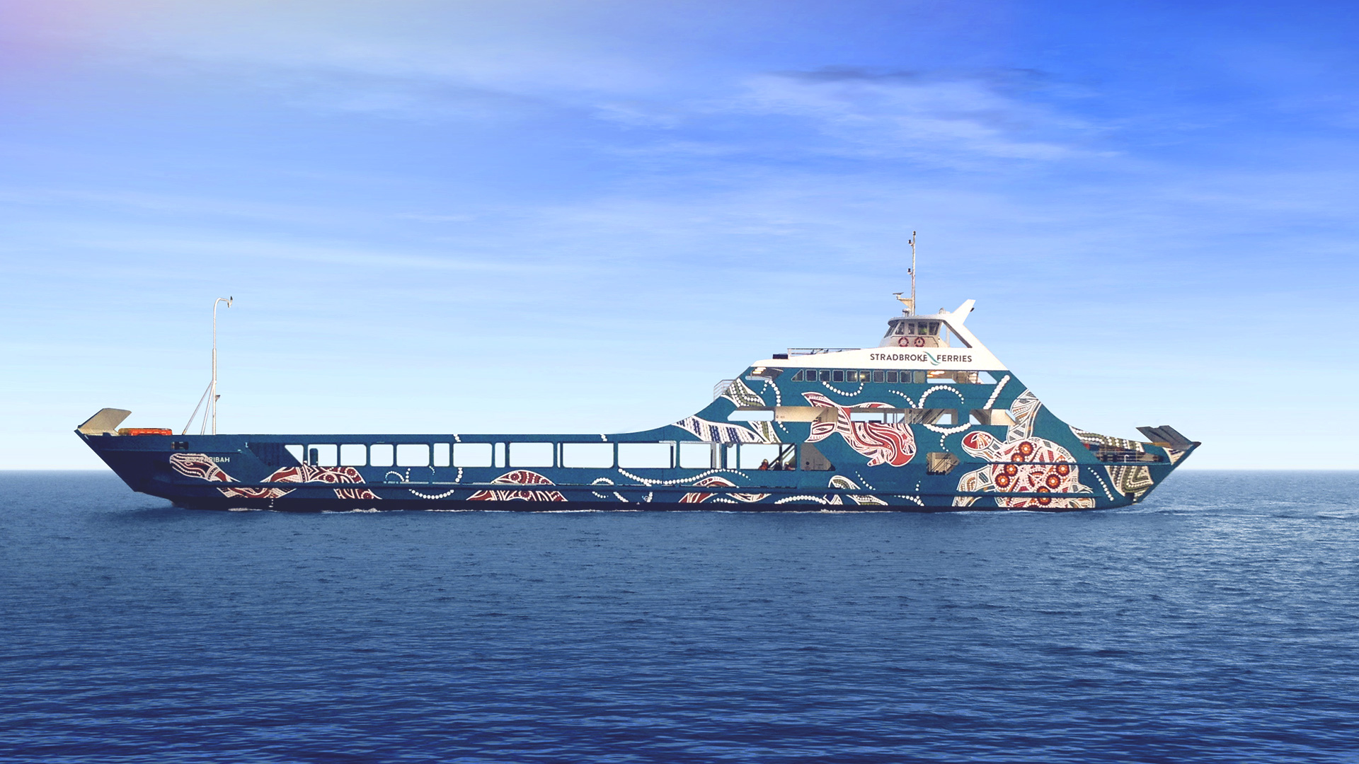 Stradbroke Ferries ferry decorated in artwork by local Aboriginal artist