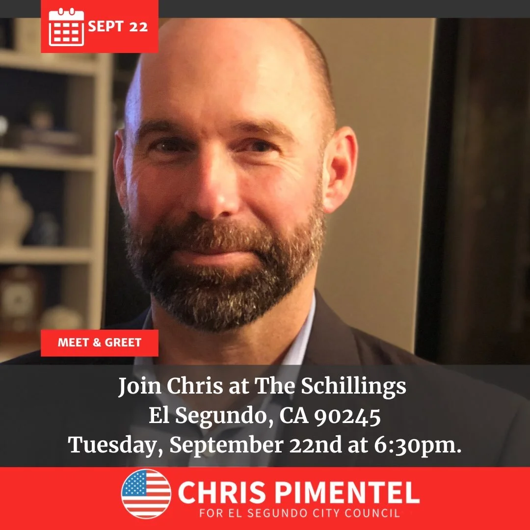 El Segundo, we&rsquo;d love to see you! Join us at the Schillings&rsquo; beautiful home to hear what&rsquo;s happening in our city, learn more about Chris&rsquo;s vision for the next four years and share your questions and ideas.

Light bites and ref