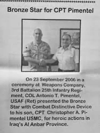 In 2006, Chris was awarded the Bronze Star with &ldquo;V&rdquo; for heroic actions while serving as a Marine Corps infantry officer in Iraq&rsquo;s Al Anbar Province.

Eight years in the Marine Corps continued a family tradition of service spanning g