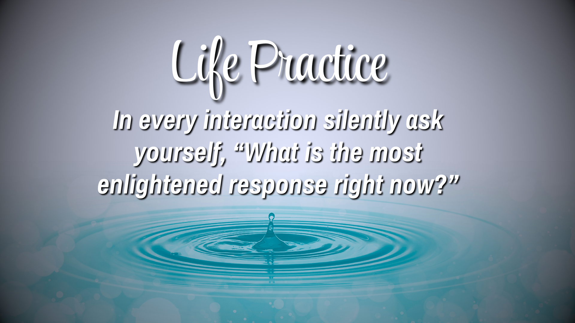 Life Practice 

In every interaction silently ask yourself, "What is the most enlightened response right now?"