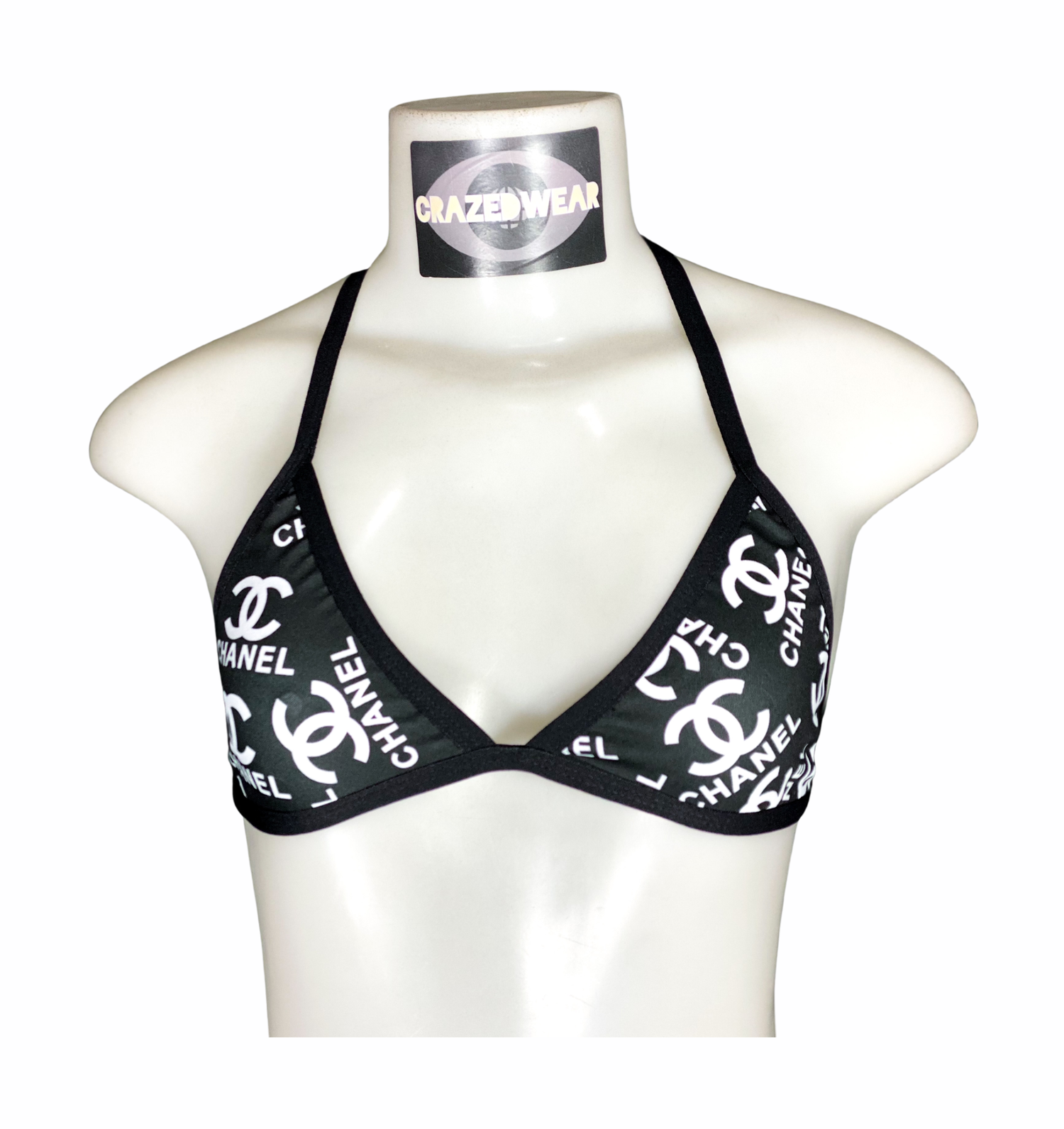 Black/White Chanel bikini top — CRAZED WEAR