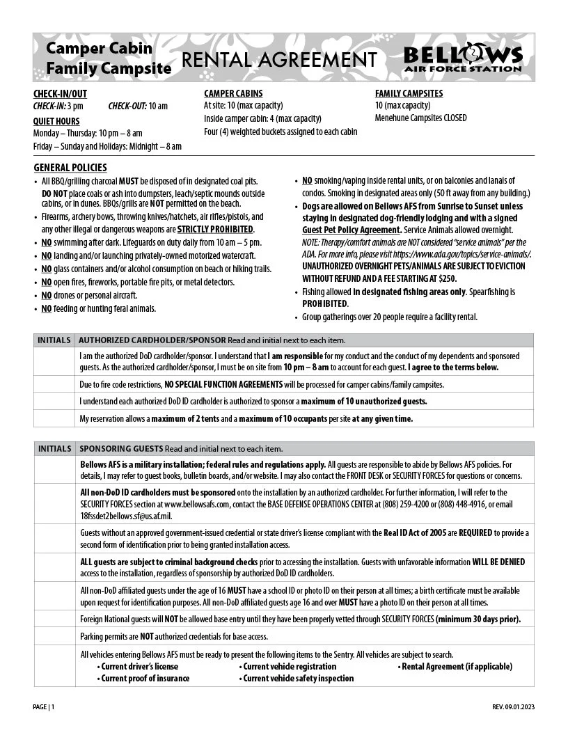 Function Agreement Form Checklist & Forms — Bellows Air Force Station