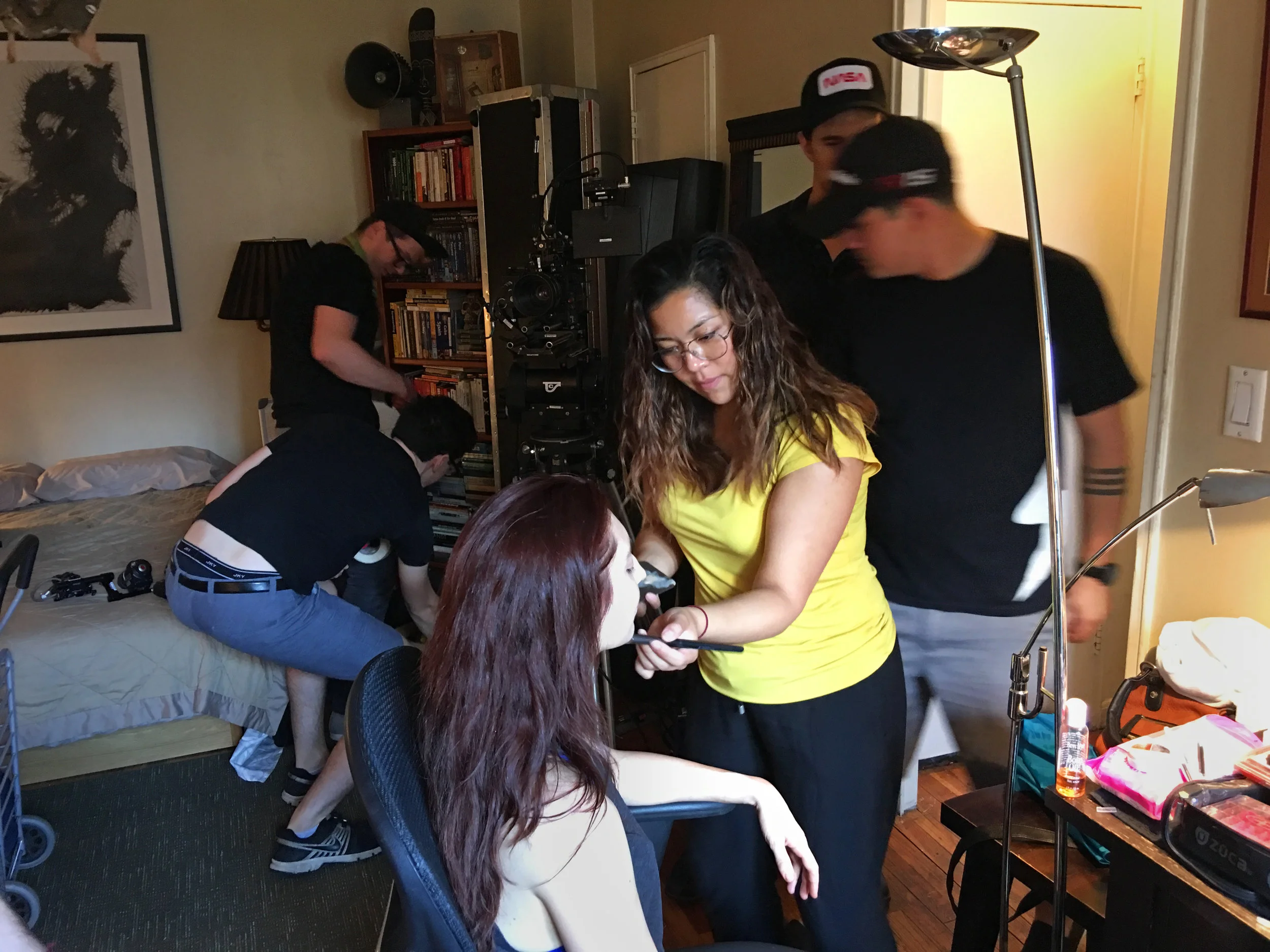 Hair and Makeup Artist Meraly Lopez gets Actress Danielle Guldin camera ready. 