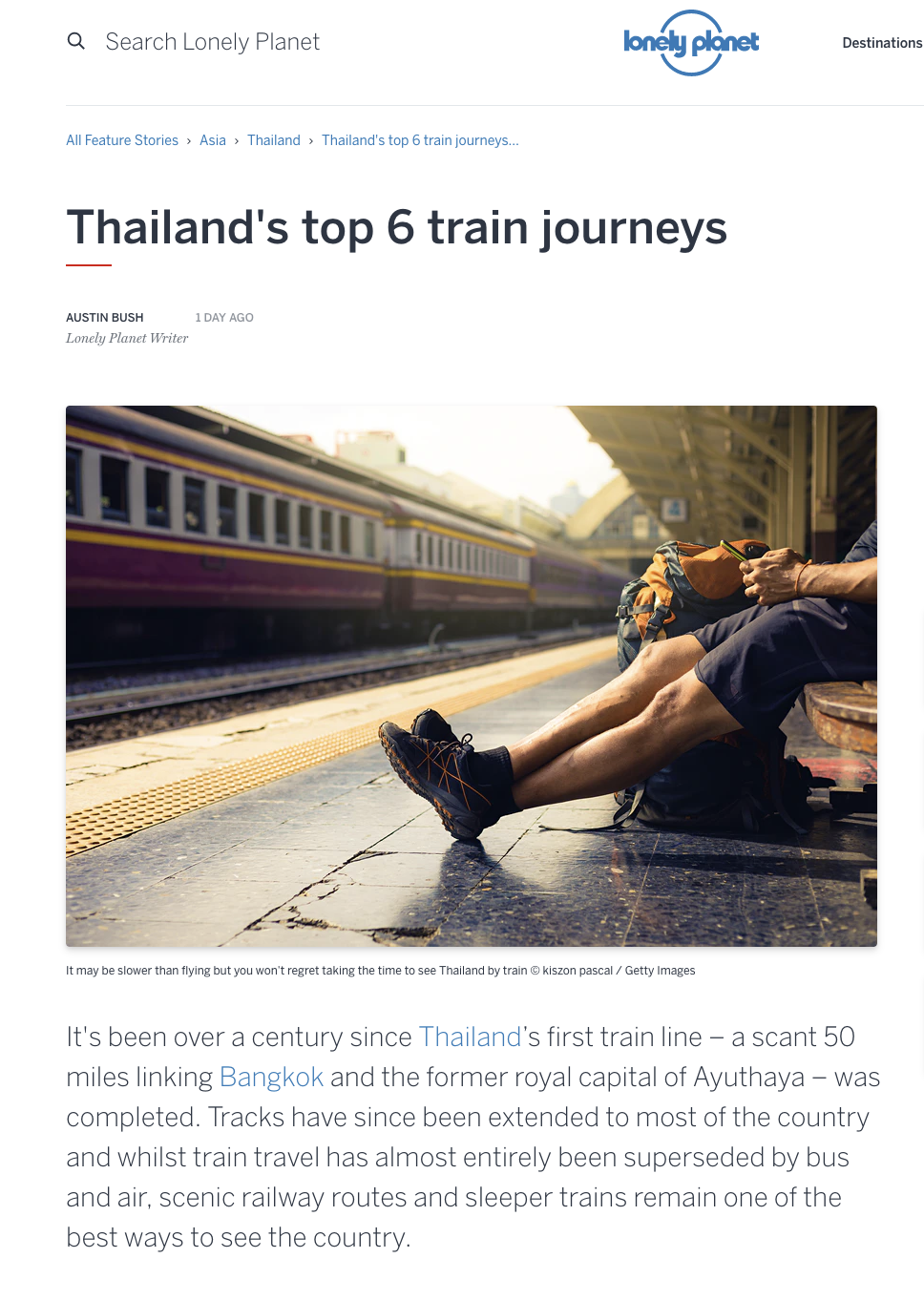 Text: “ Thailand’s top 6 train journeys ,” Lonely Planet 