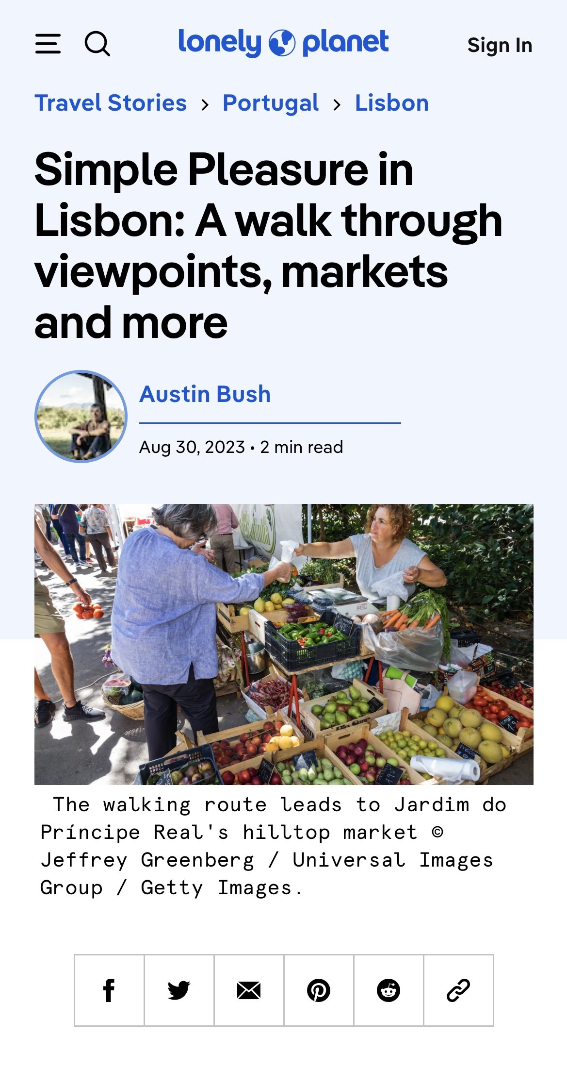  Click here to go to article: " Simple Pleasure in Lisbon: A walk through viewpoints, markets and more ,” text, Lonely Planet 