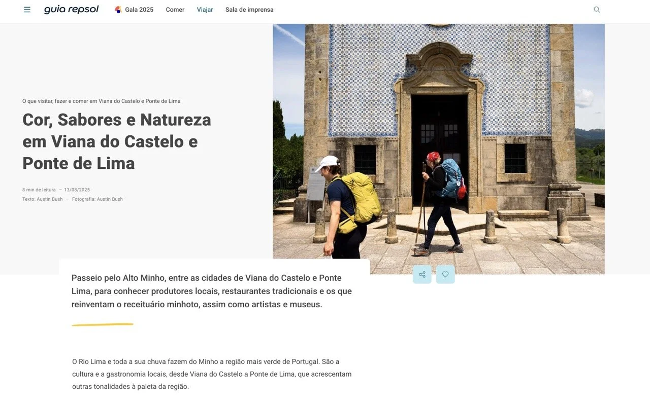Click here to see this article: “ Cor, Sabores e Natureza em Viana do Castelo e Ponte de Lima ,” text & photos, Guia Repsol (Portugal)