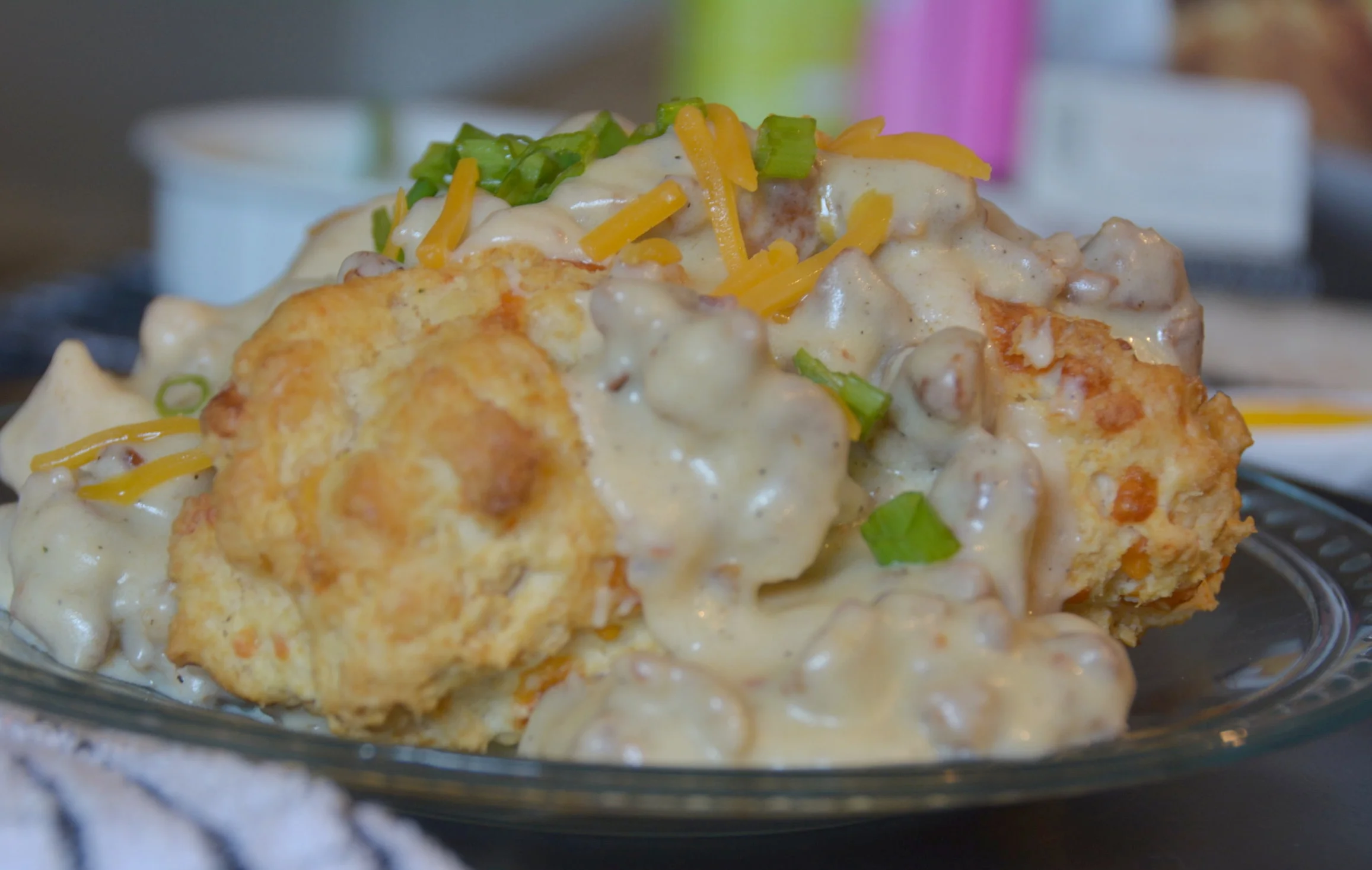 Hot Cheddar Biscuits + Gravy