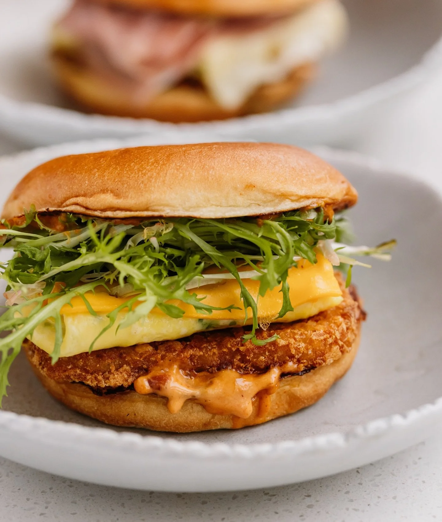 scrambled egg, hashbrown, cheddar cheese, spiced tomato aioli #theirthere #brunch #breakfastsandwich