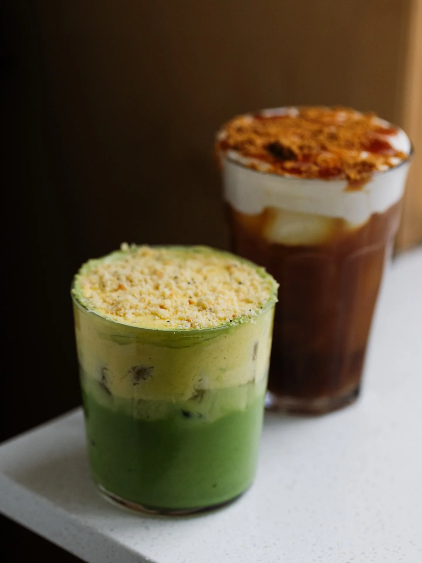 last weekend for our current feature drinks: lemon poppyseed matcha &amp; sticky toffee cold brew. what&rsquo;s coming next 👀 #theirthere #brunch