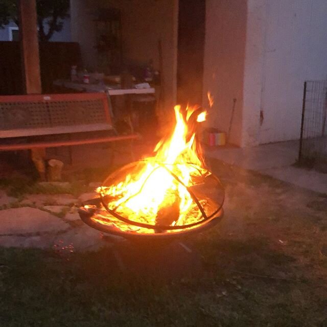 Enjoying a nice evening fire in the backyard.