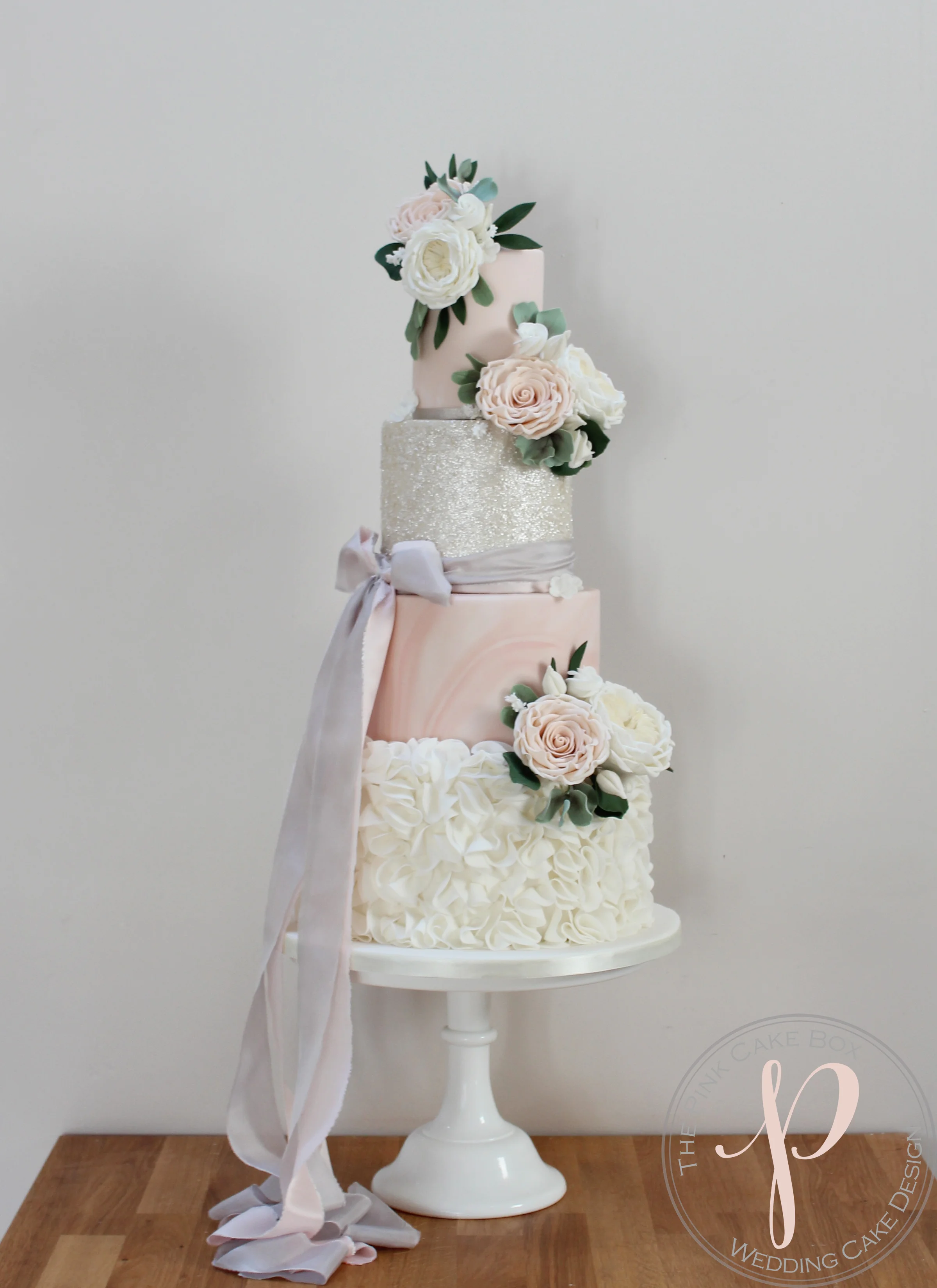 ruffle sparkle marble silk ribbon sugar flower elegant wedding cake.jpg
