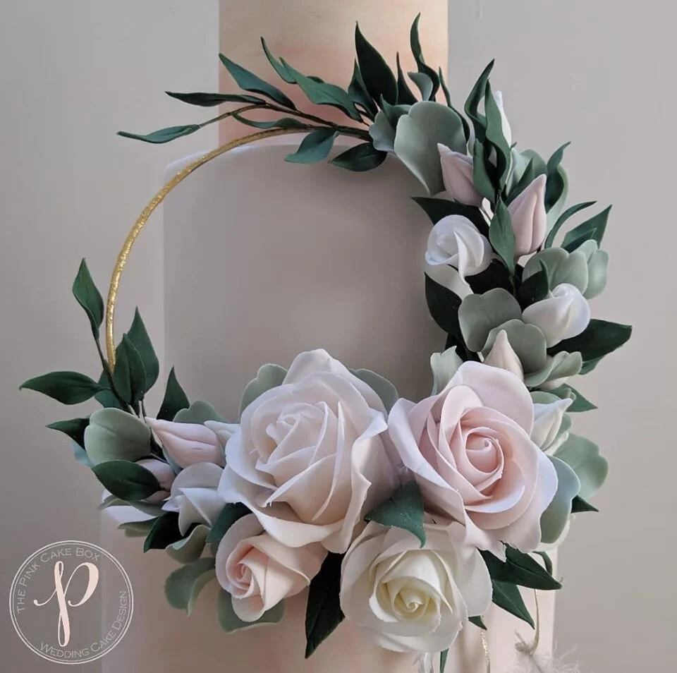 boho wedding cake hoop feathers gold leaf.jpg