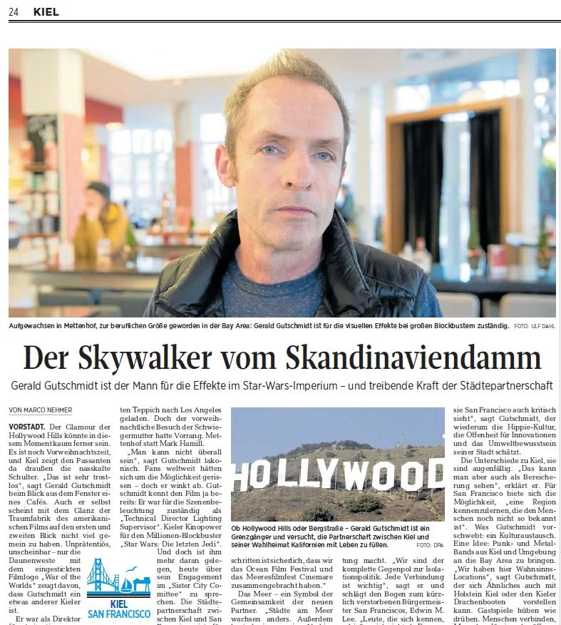 Kieler Nachrichten Article about SFKiel member Gerald Gutschmidt 'Der Skywalker vom Skandinaviendamm' on December 29, 2017