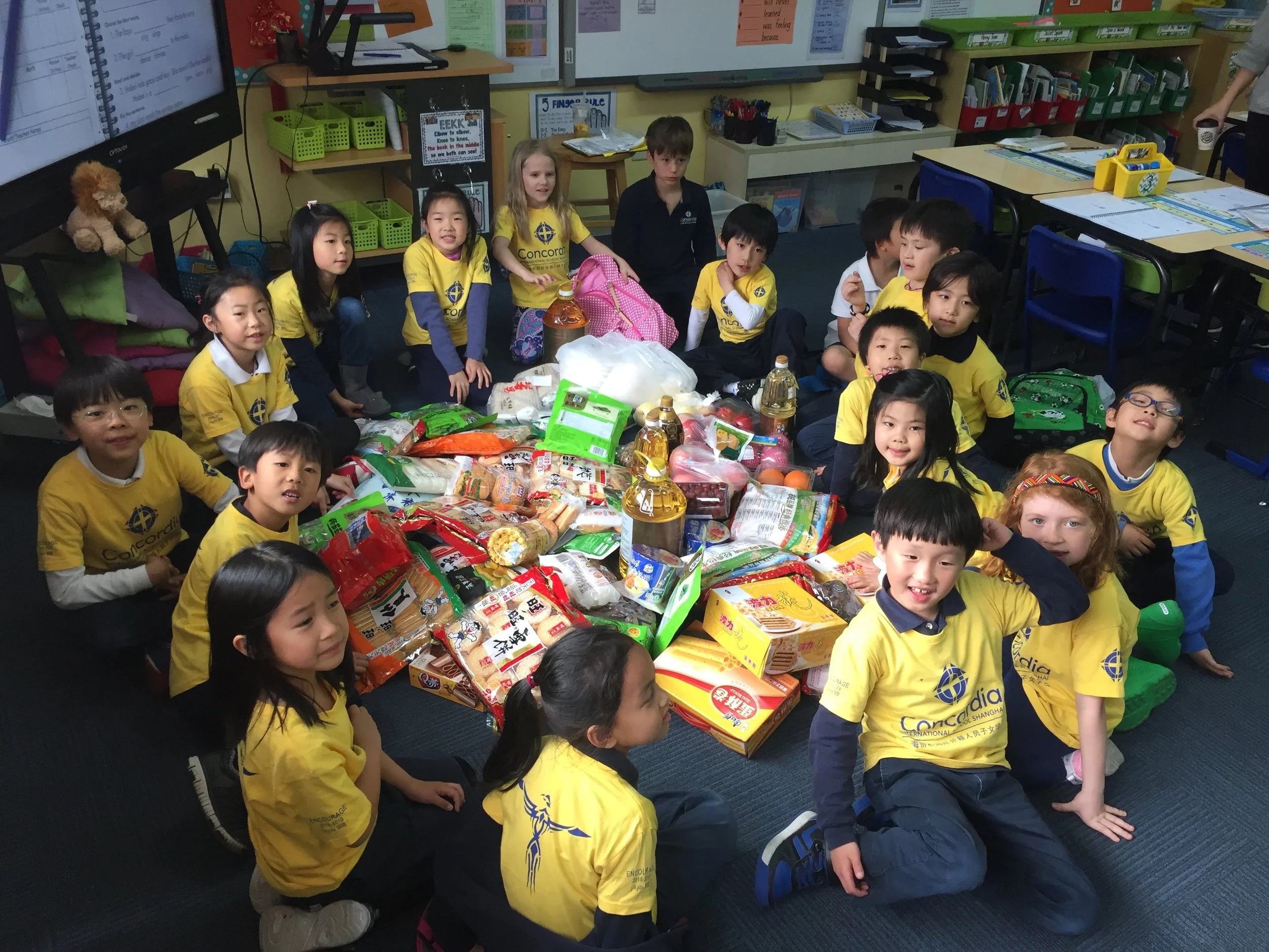 Grade 1 students after their trip to Carrefour, assembling items for Baobei, The Will Foundation and Shining Star.