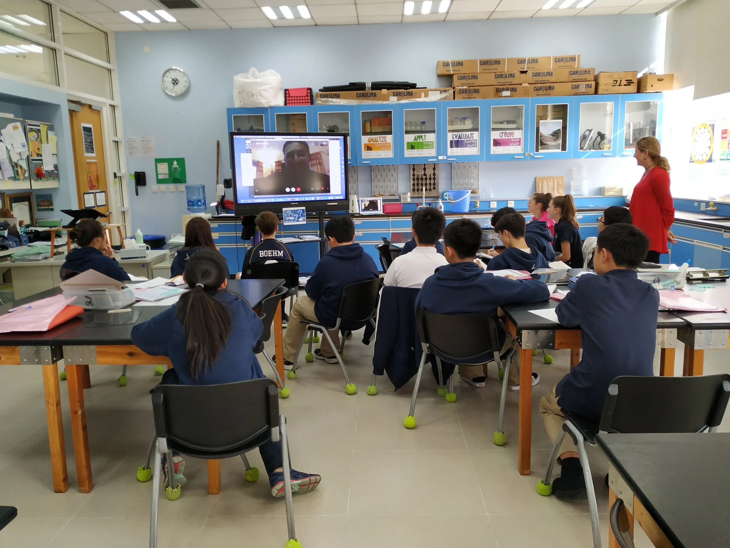 Grade 8 students skype with Bishwa Bandari to learn about water access issues in Nepal.