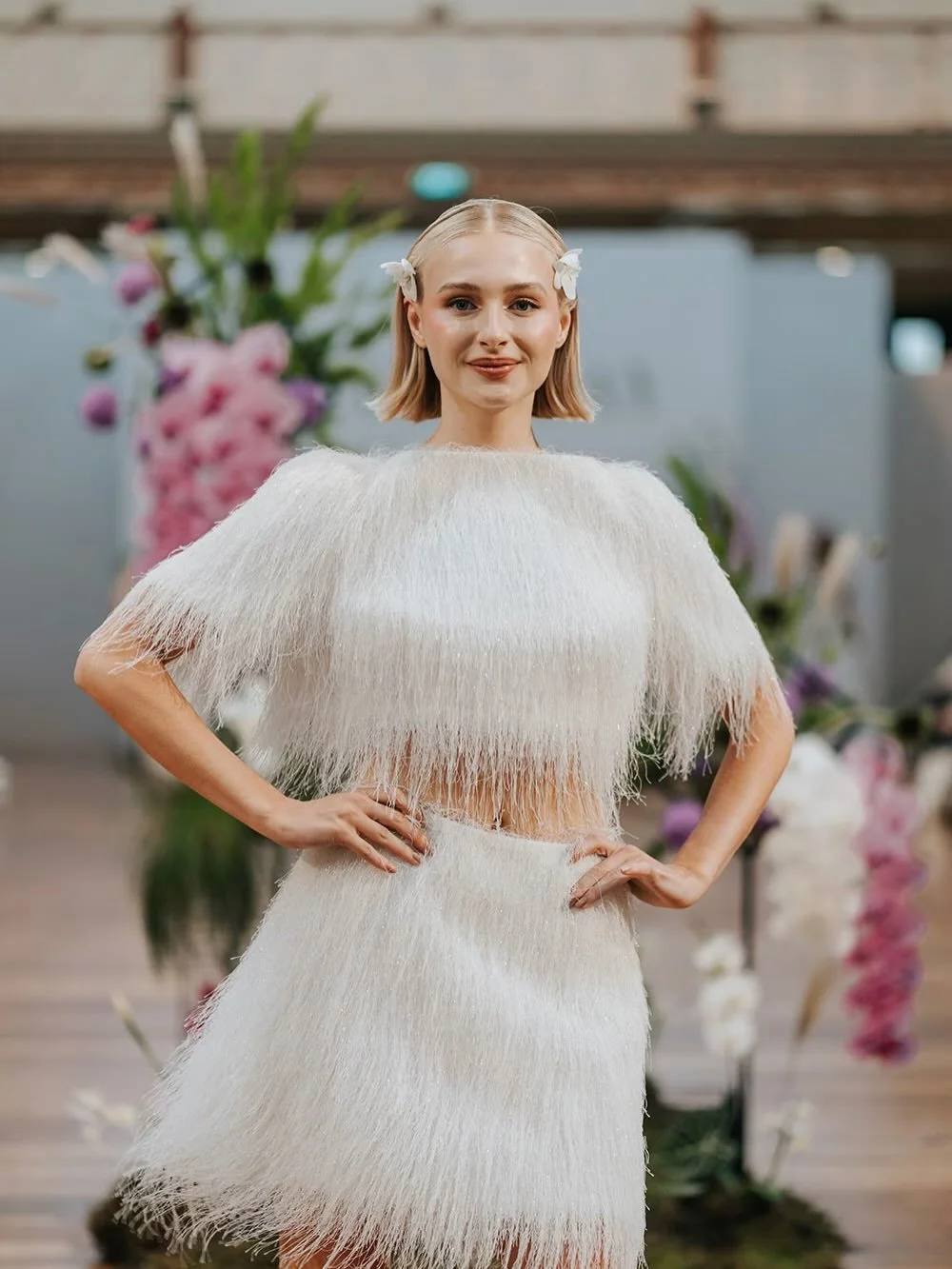 Our Calla top and skirt on the One Fine Day runway.

Captured by @duuetweddings