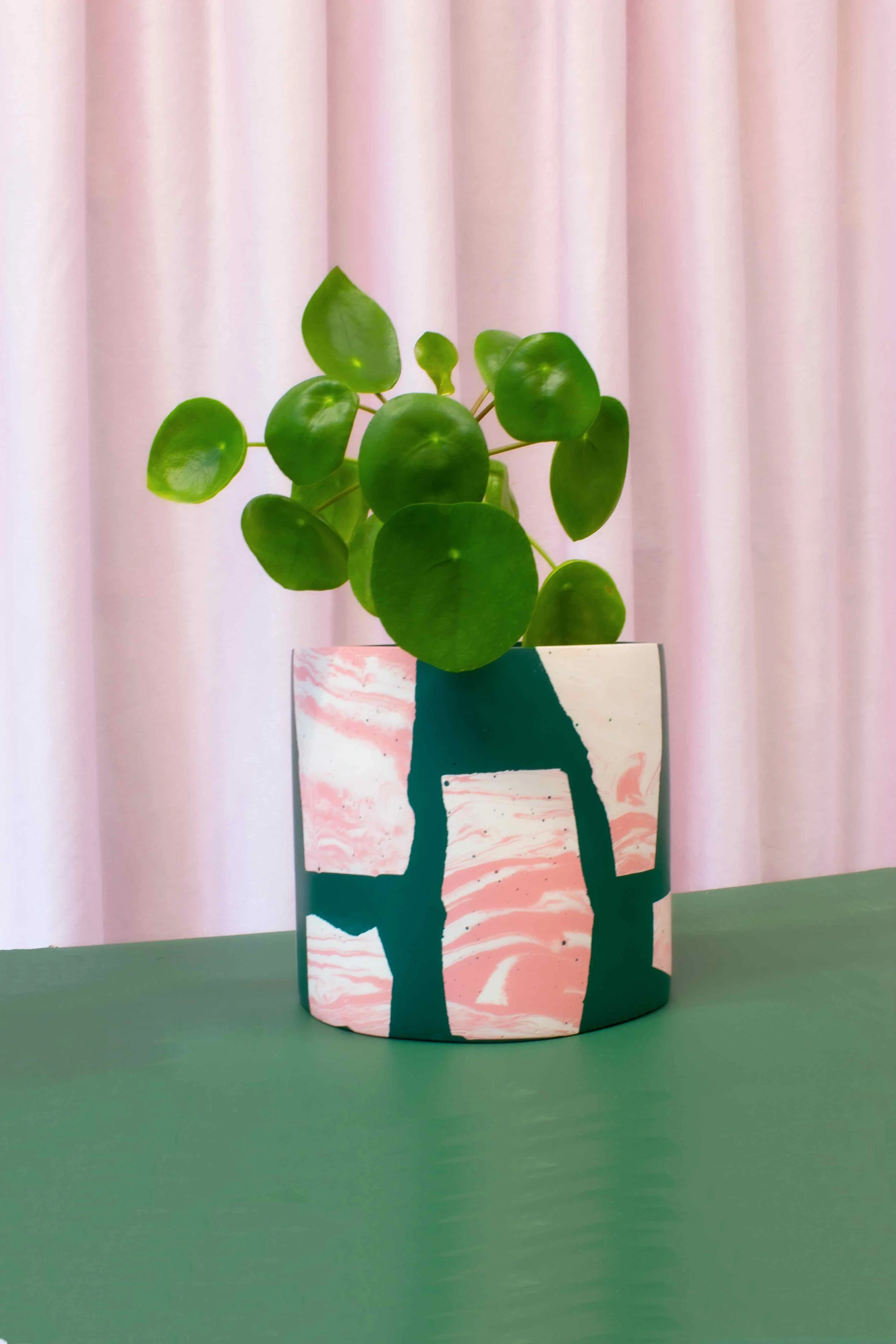 Pink Marble & Forest Green Plant Pot