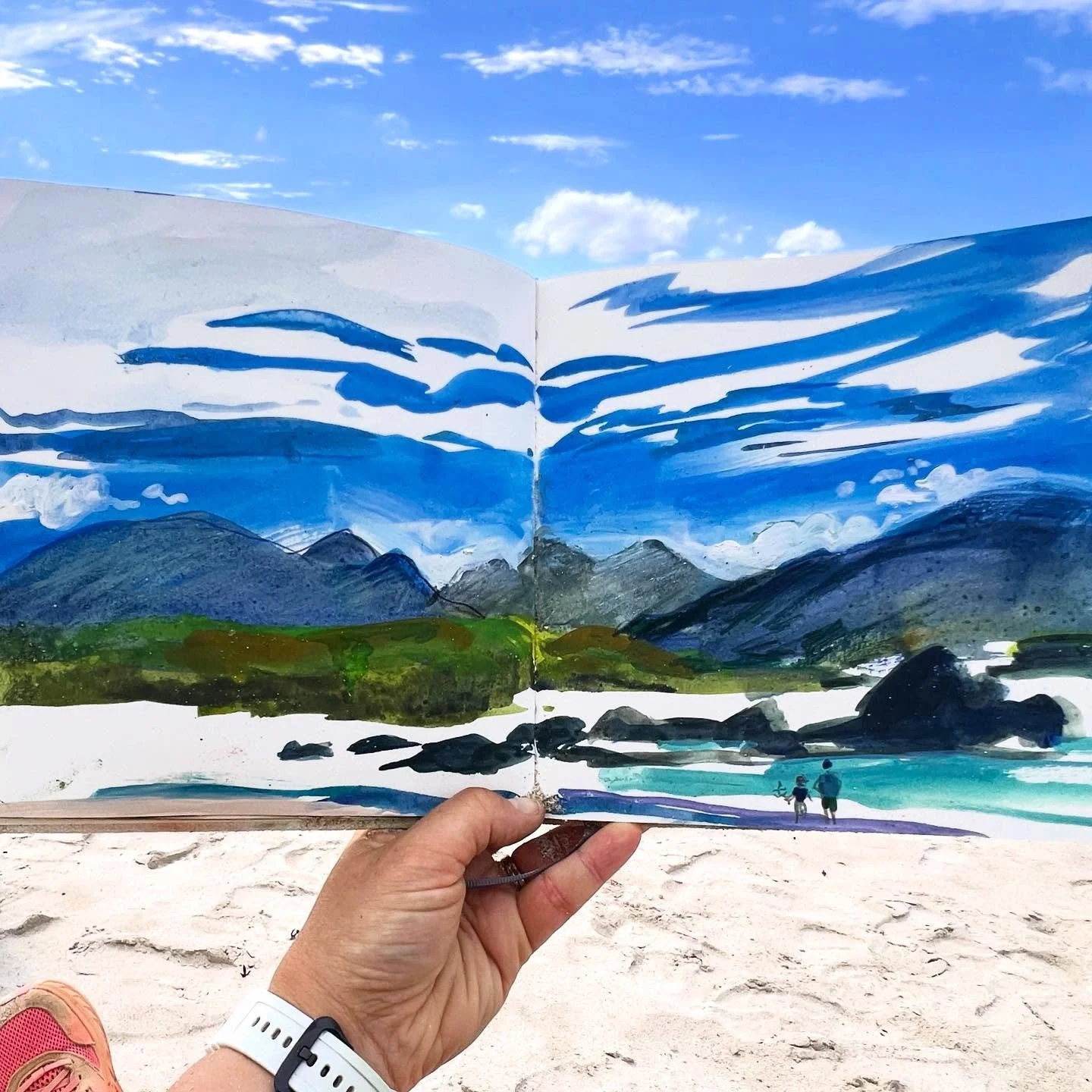 Day 4012: 🏴󠁧󠁢󠁳󠁣󠁴󠁿 Today we walked around Faraid Head and took in the stunning beaches of Bainakeil Bay. Went for a swim at our &lsquo;home&rsquo; beach later on. Gorgeous sunshine (and a breeze, so no midges).

First one I used gouache with ju