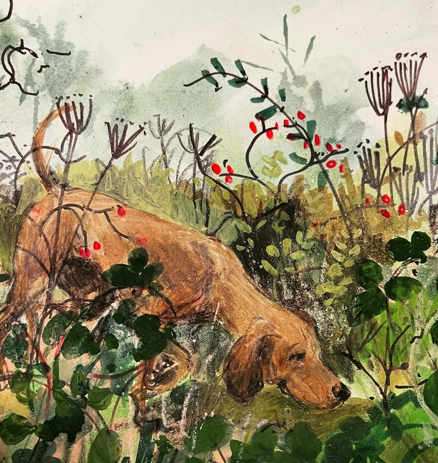 Day 3920: Sniff Sniff 🐾 
#drawingaday #drawingadaychallenge #illustration #dailysketch #sketchbook #dogsofinstagram #sniffing #hedgerow #mixedmedia