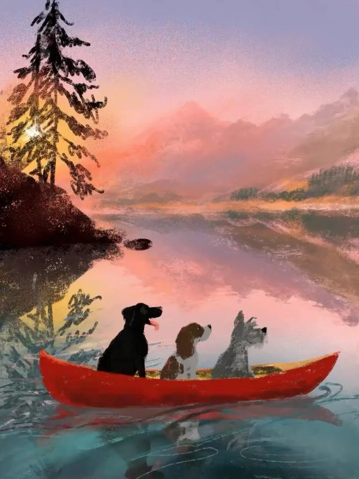 Day 4429: Weekend Trip - drawn in Procreate

#drawingadaychallenge #processvideo #dogsofinstagram #canoe #kidlitart