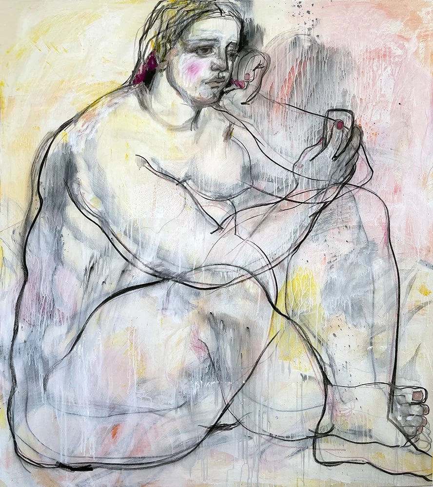 Maria Naidyonova, large-scale mixed media painting Doomscrolling
