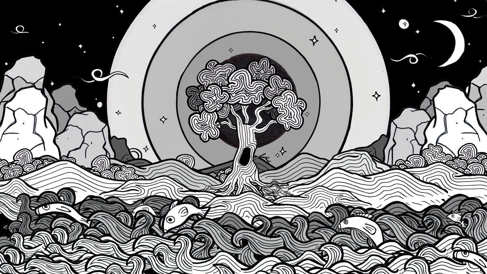 Mind world. Drawn on a rainy Sunday afternoon. Inspired by dreams and fantasy worlds - RvE 2007 - Mac Osx, Adobe Photoshop
