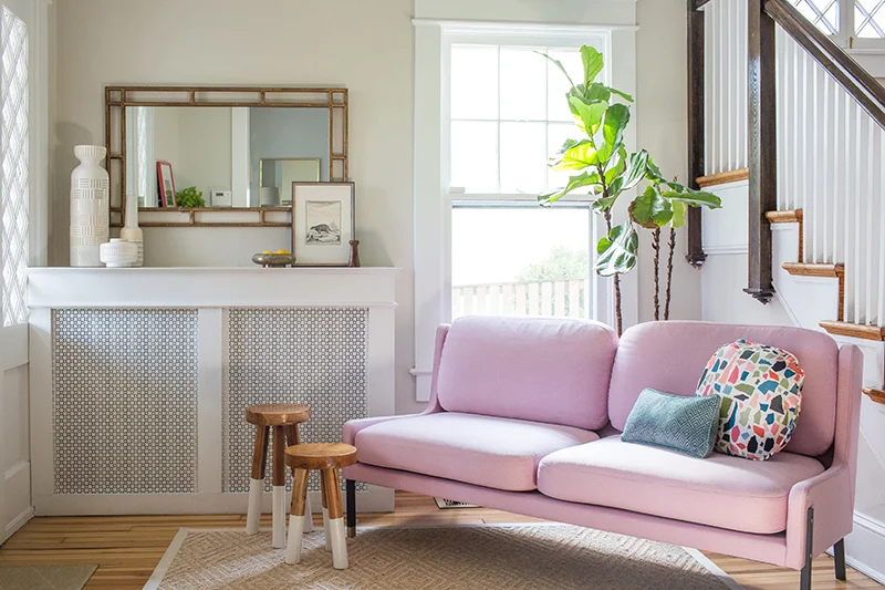 Luxury interior design photography, pink modern couch