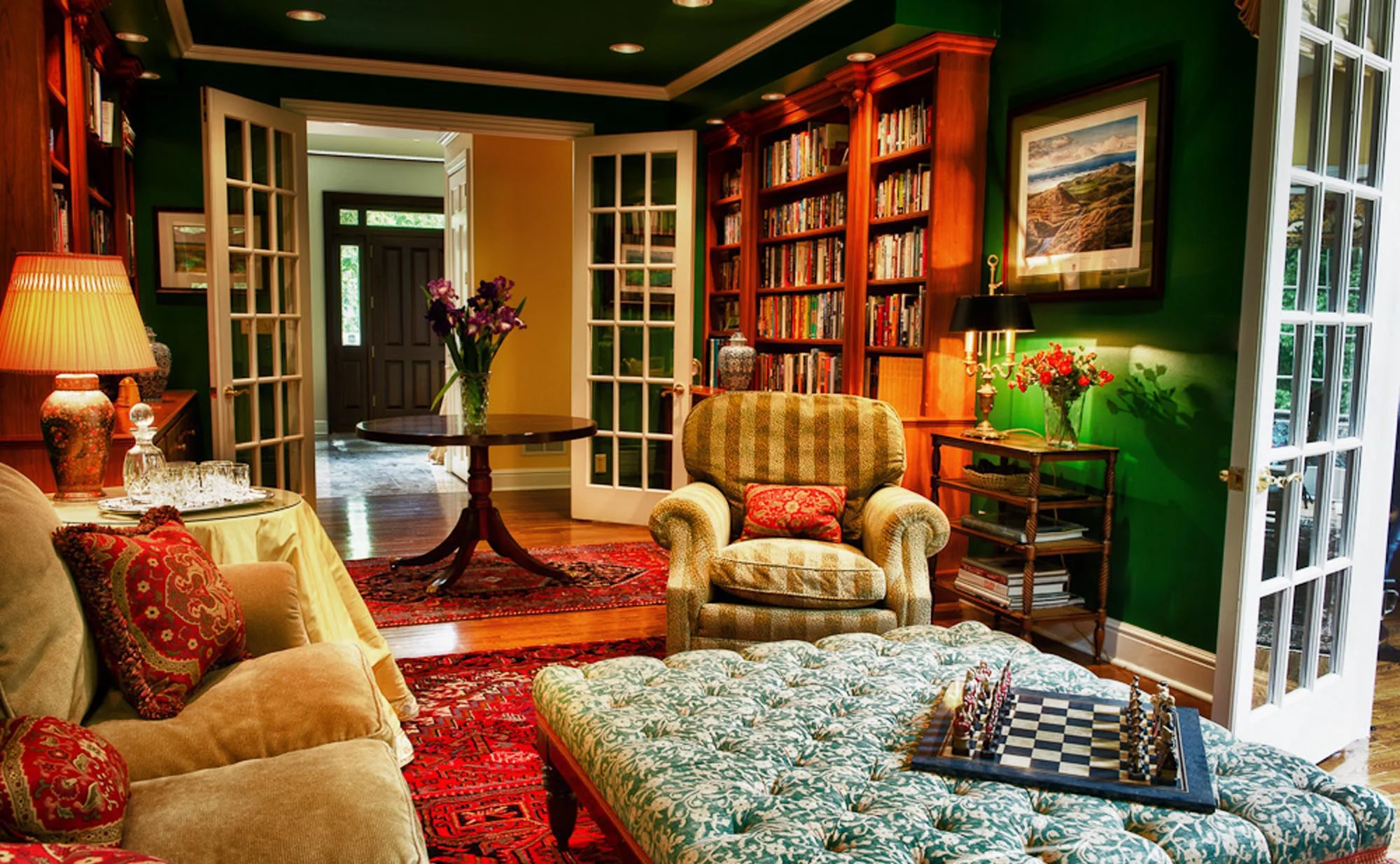 Warm living room with furniture and soft center table