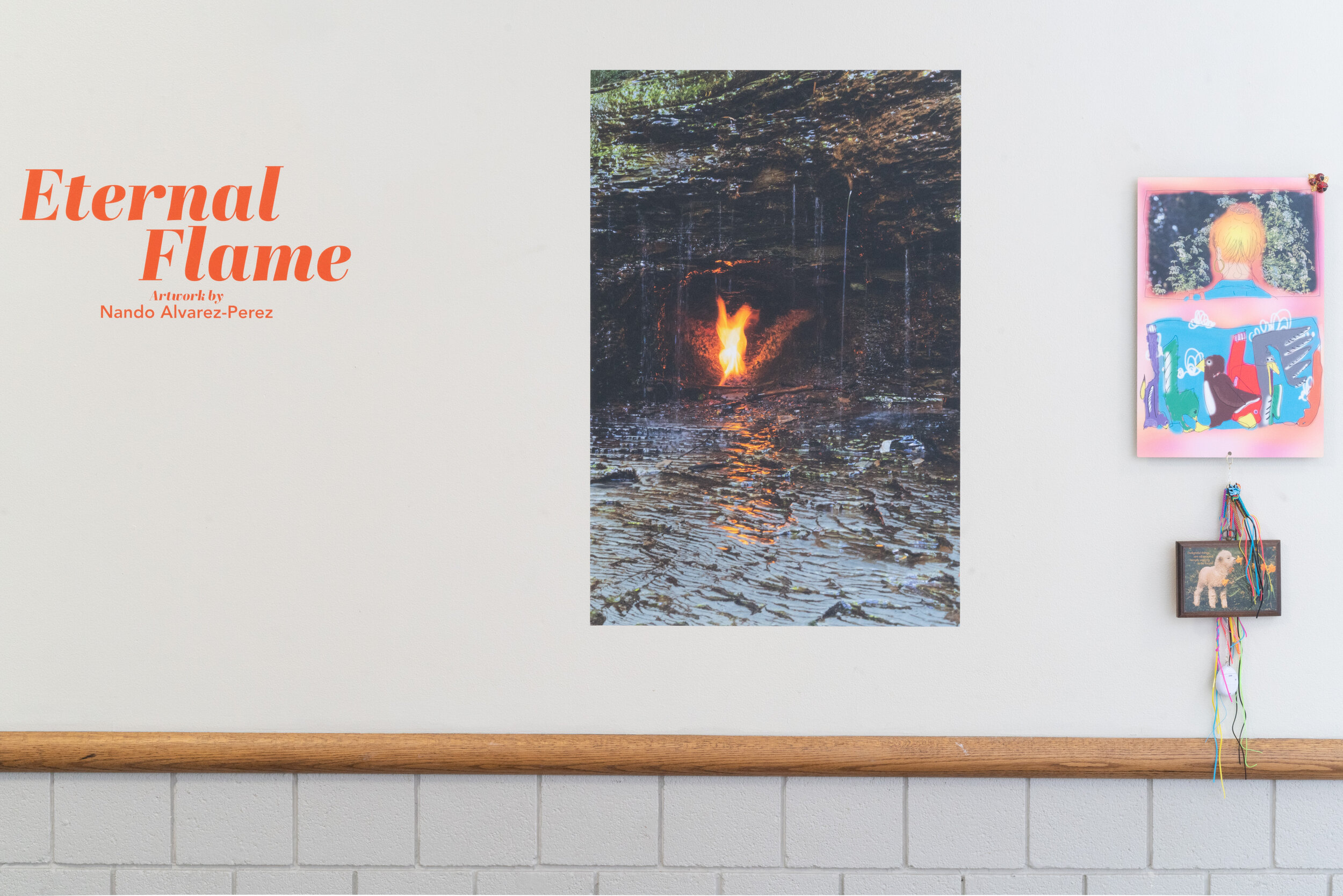 Installation view: (L) Eternal Flame, (R) Emily and the Animals