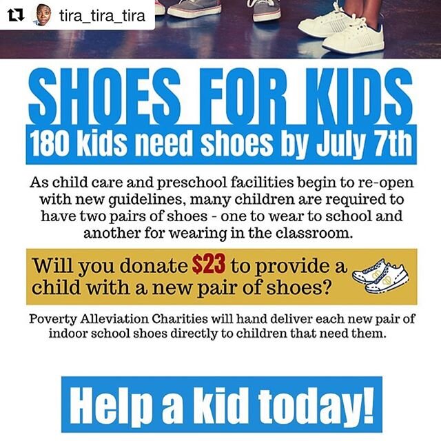 Link to donate is in my bio ❤️👟❤️#Repost @tira_tira_tira with ・・・
As pre-schools and daycares begin to open in Chicago many are requiring that the kids have an extra 2nd pair of shoes just for inside their classrooms. Fact is - everyone can&rsquo;t 