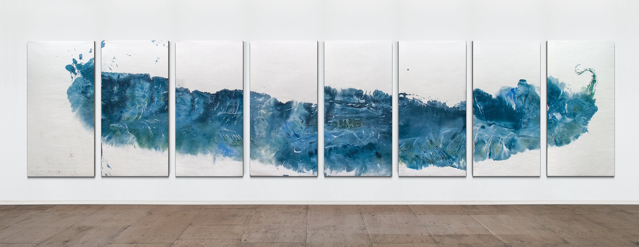  Azoth nebula, 2017 Polyptych of 8 panels, 195 x 95 cm each Ink and pigments on Xuan paper mounted on canvas  