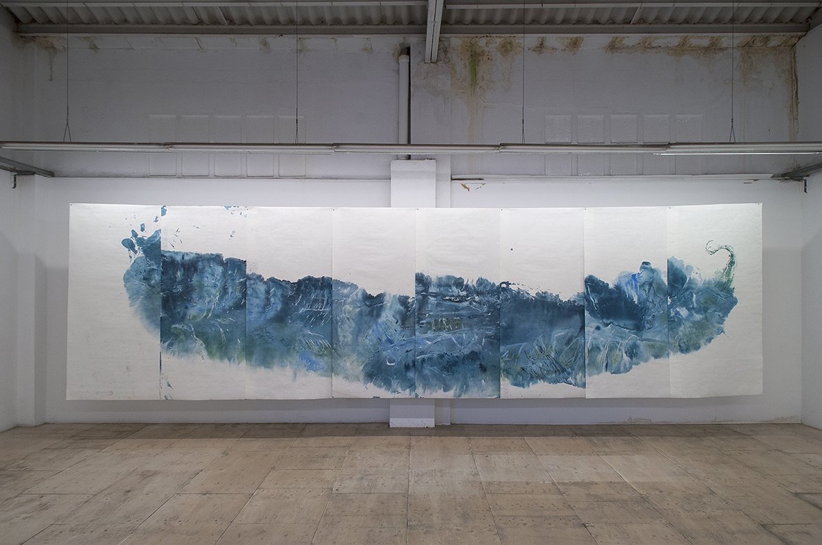 Azoth Nebula, 2017 polyptych of 8 panels, 200 x 100 cm each, ink and pigments on Xuan paper, magnets