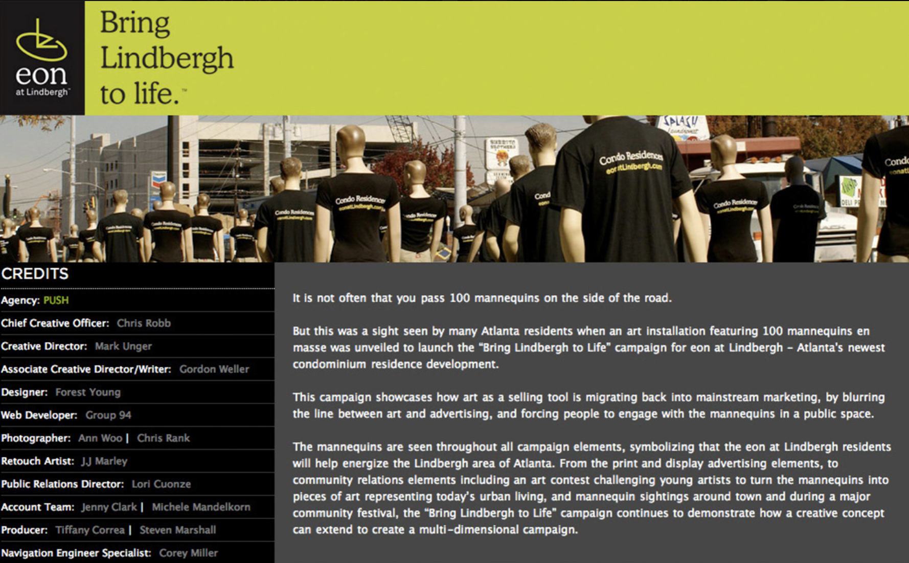 EXPERIENTAL CAMPAIGN  eon "Bring Lindberg to life." 