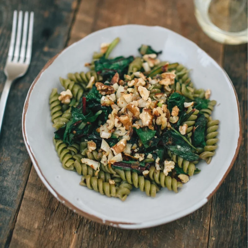 Fig, Date, &amp; Rainbow Chard Pasta with Crushed Red Pepper &amp; Garlic