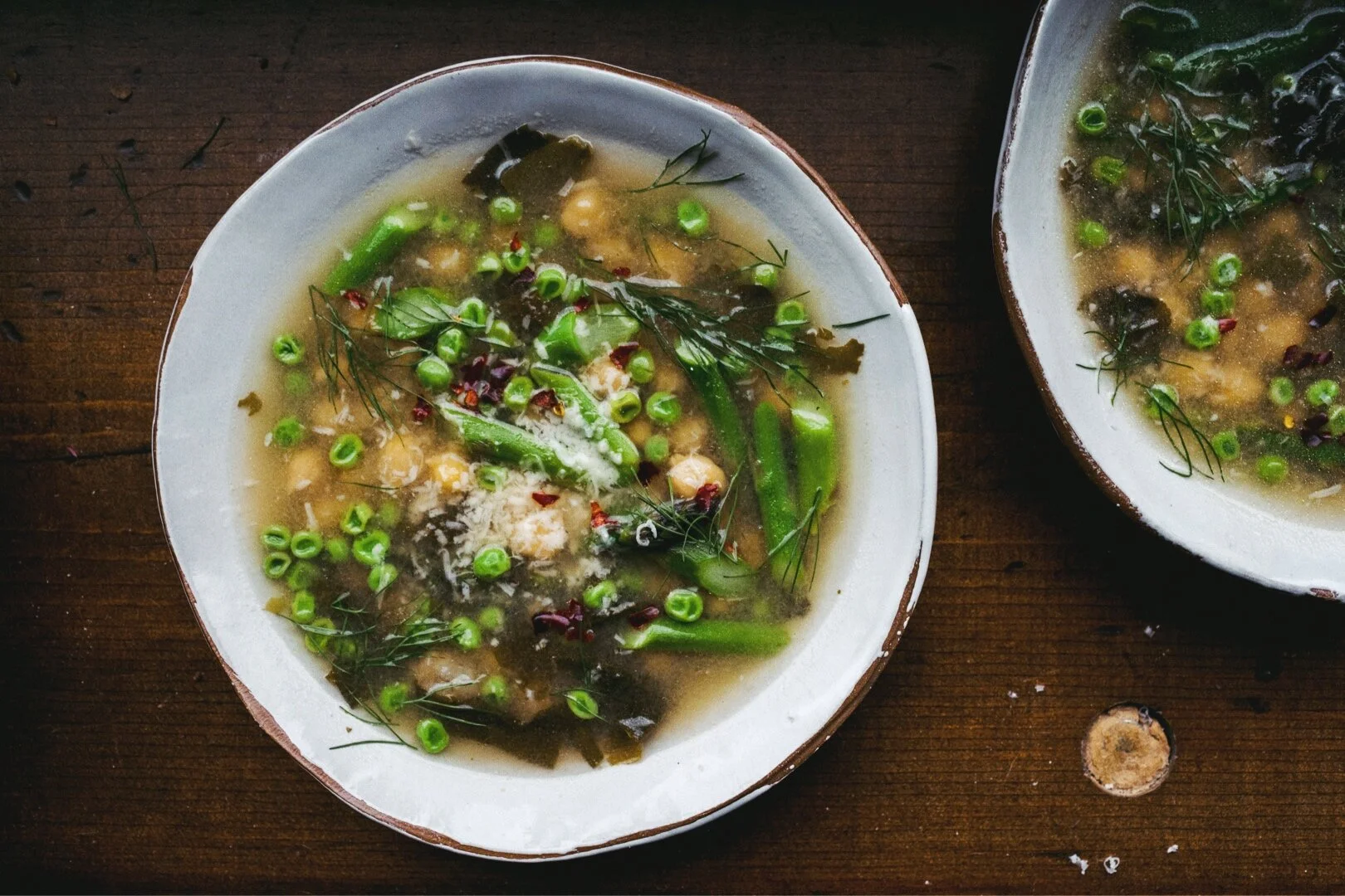 Spring Vegetable &amp; Chickpea with Wakame Soup
