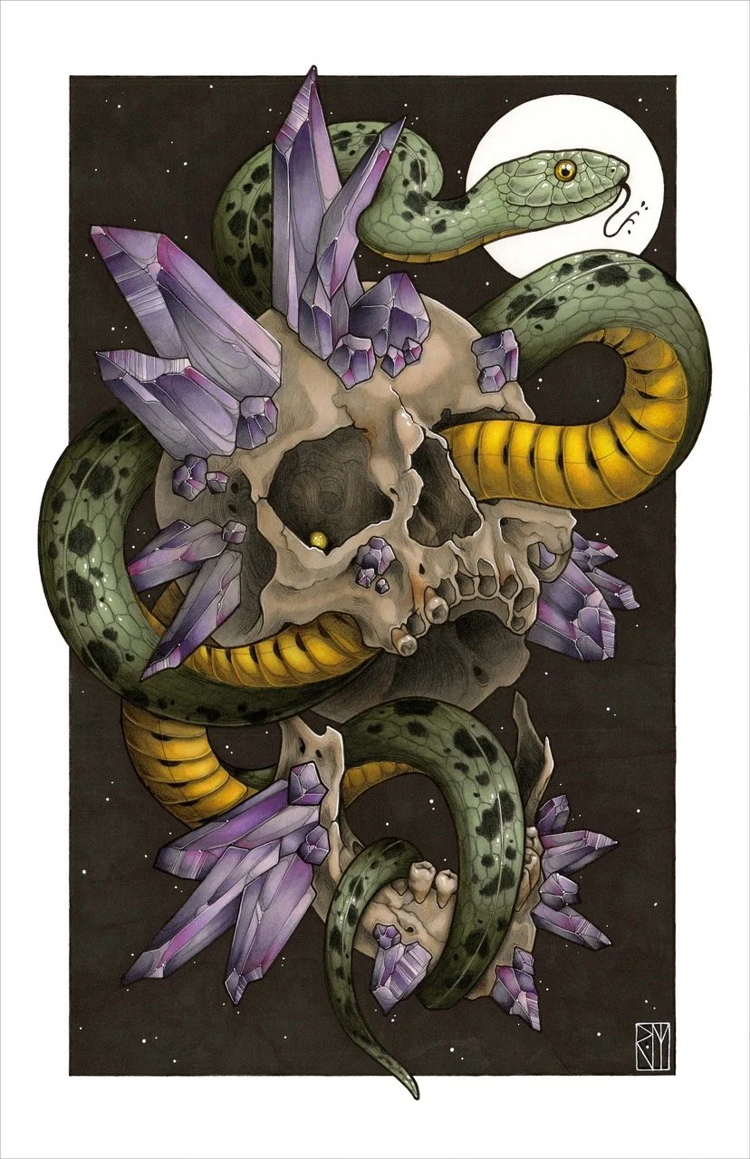 Crystal Skull Snake Print