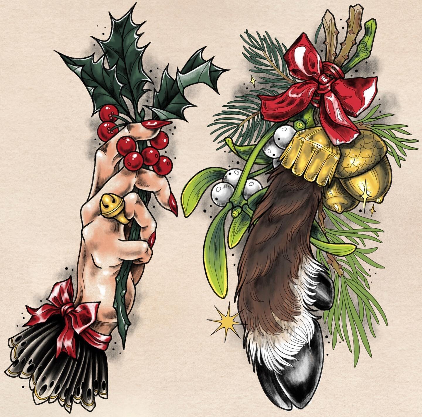 🎄Available 🎄
@rachelmontetattoo has a couple of holiday themed pieces ready to be tattooed!
She&rsquo;s offering these at a discounted rate ($140/hr) if you get either of them tattooed before December 24th!
-
Colour is preferred, and they&rsquo;ll 