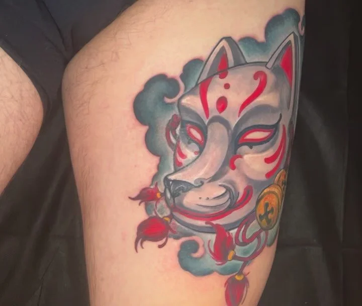 Finished this fun kitsune piece from my up for grabs. Thanks @number1nebullshit for being awesome and getting this super fun piece!