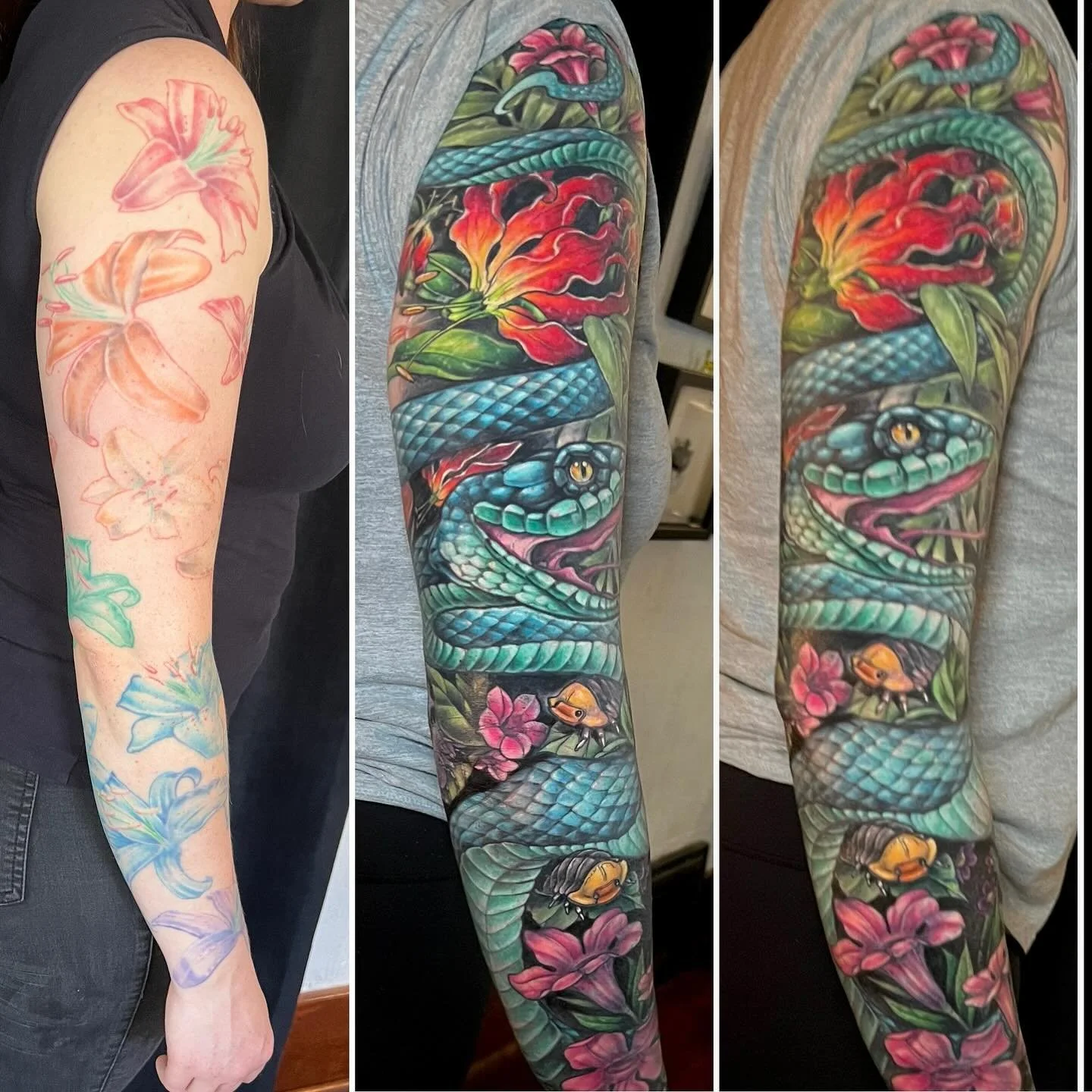 Well this sleeve went through a ton of different plans but we made it!! As always, thanks to the wonderful @deadlynorthsupply for the amazing colors to make this fun happen

 #Edmonton #tattoo #tattoos #tattoosforwomen #tattoosformen #tattosforgirls 