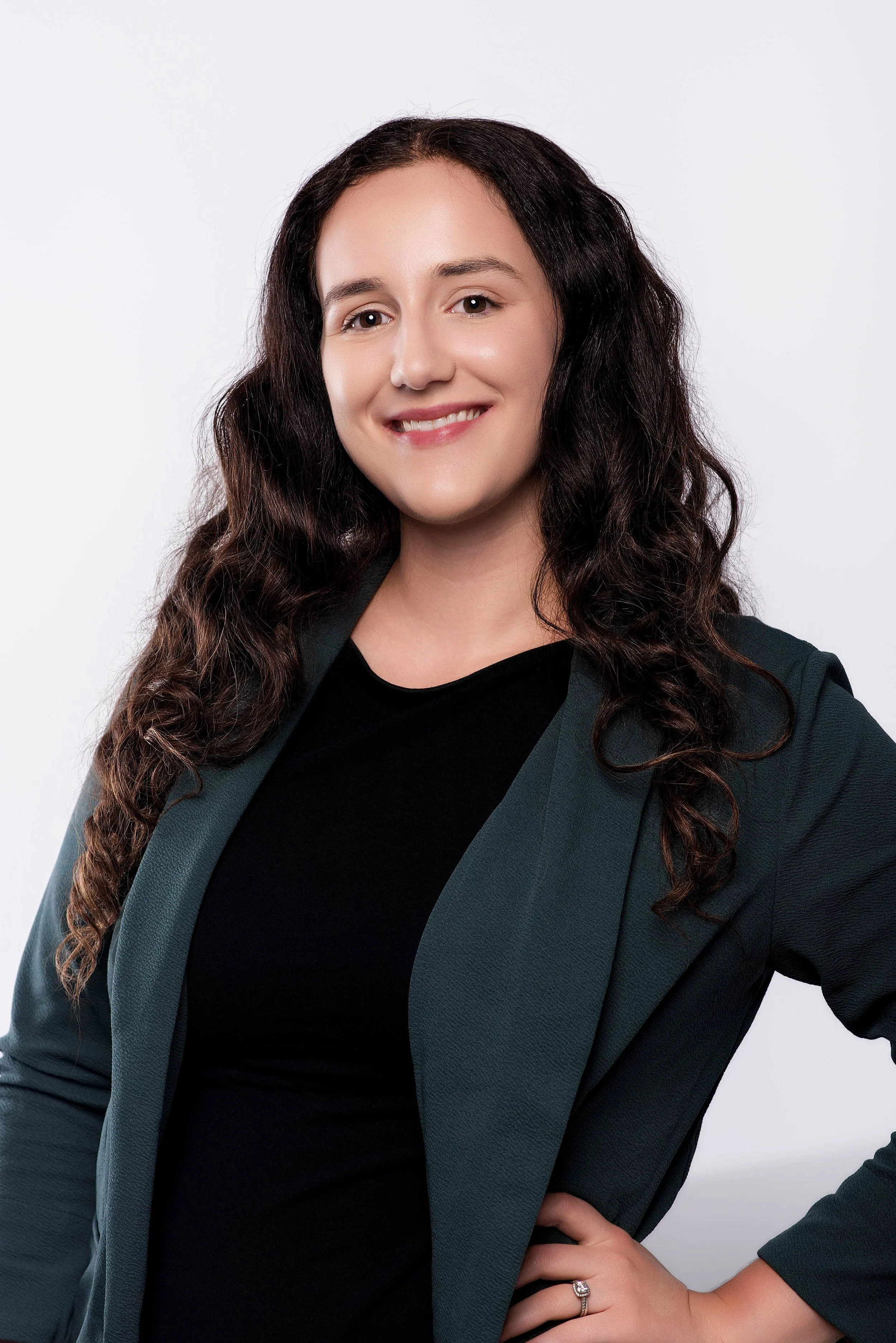  In studio headshot on a white backdrop of a woman for job applications in Vancouver, Washington. 