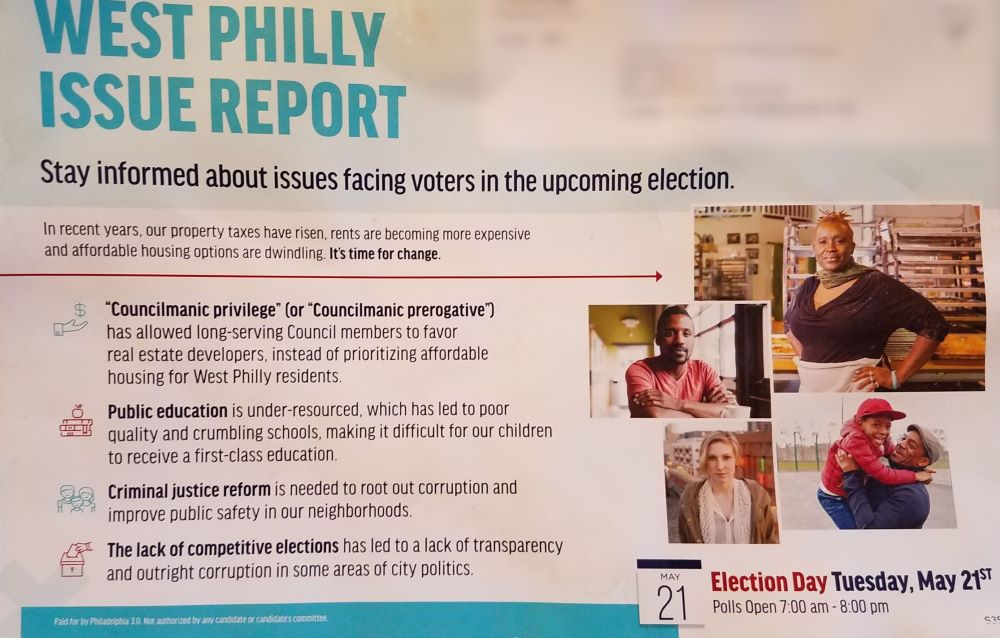 A “West Philly Issue Report” mailing funded by Philadelphia 3.0 PAC