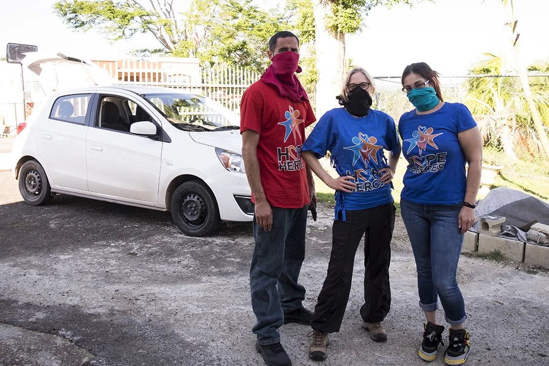 The Hopes Heroes team (Left to right: Eddie, me, and Maria) attempting to protect ourselves from breathing in mold.