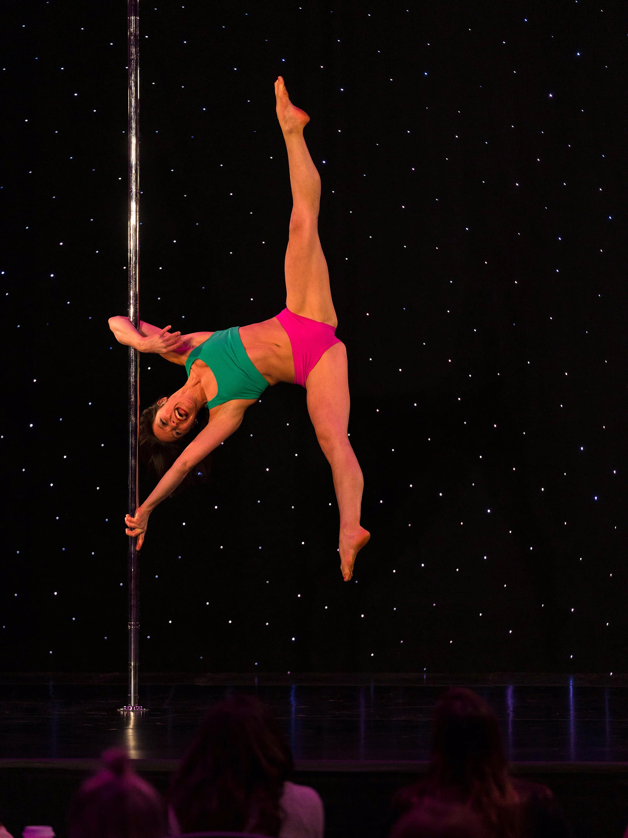 Jennifer, age 33, competing in pole fitness for the first time at the Arnold Sports Festival.