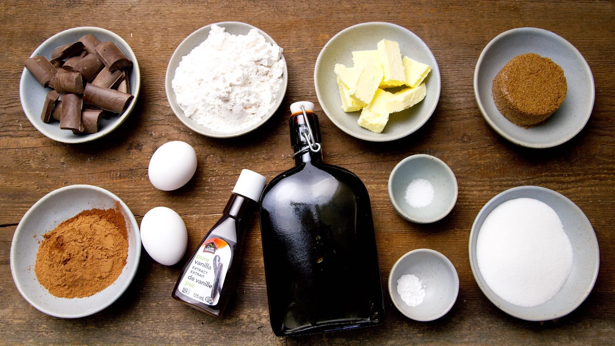 All the ingredients for a great chocolate brownie recipe.