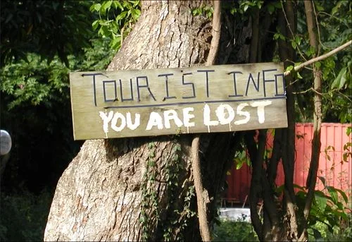 Tourist info sign "You are lost"