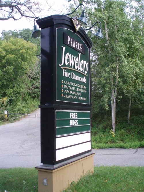 Pearce Jewelers sign installed & standing