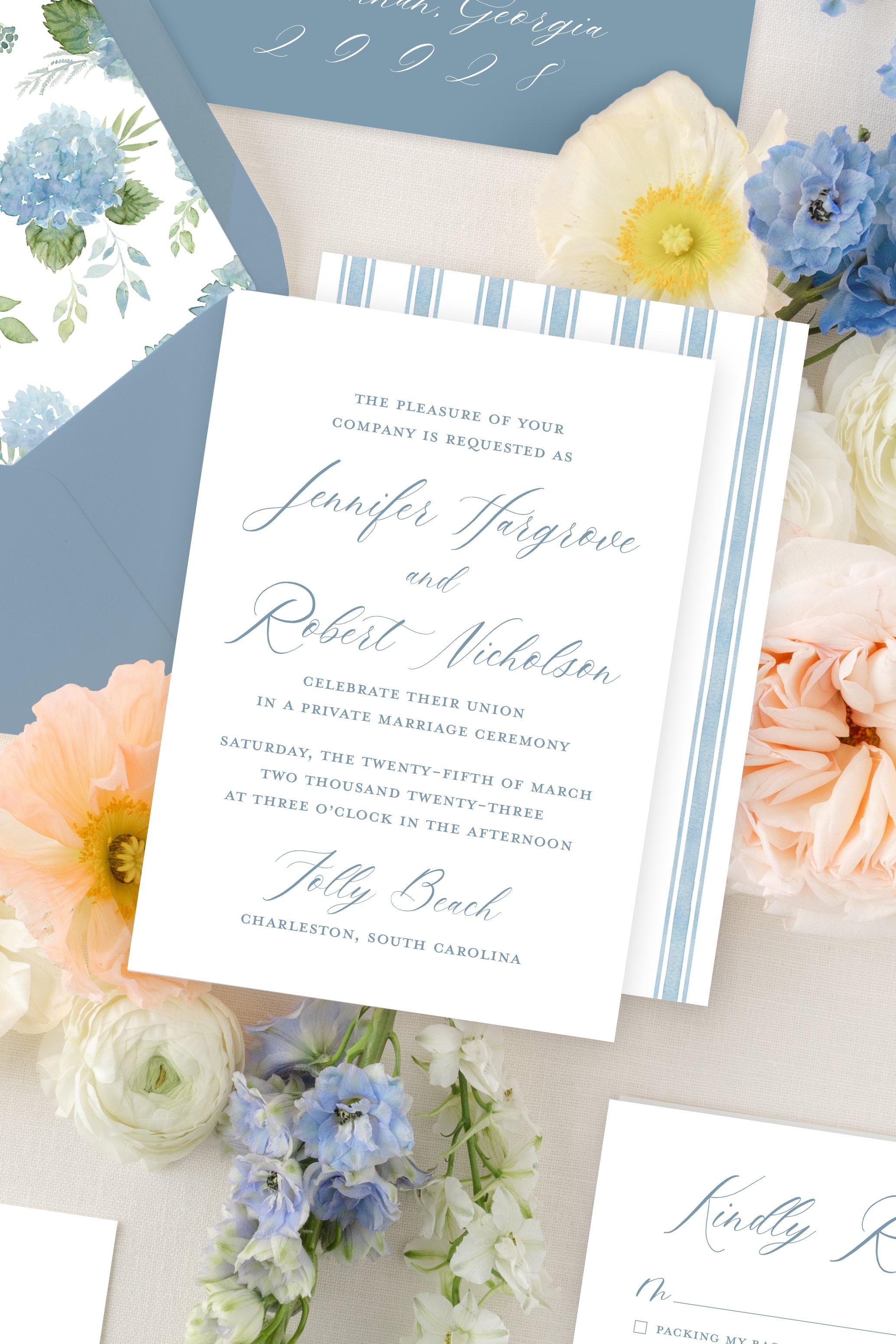 Blue Hydrangea Watercolor Invitation Suite