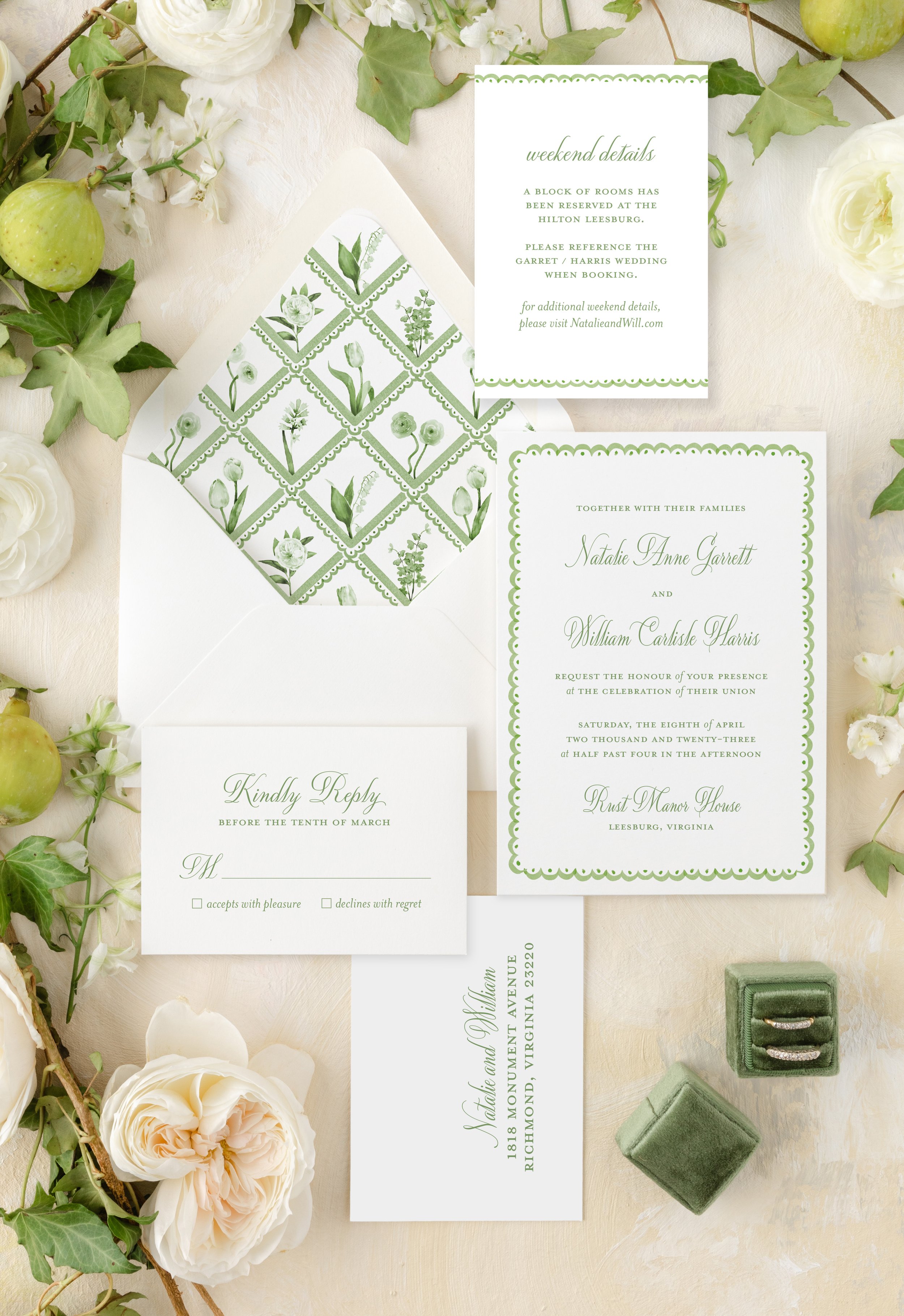 Green Trellis Wedding Invitation Suite