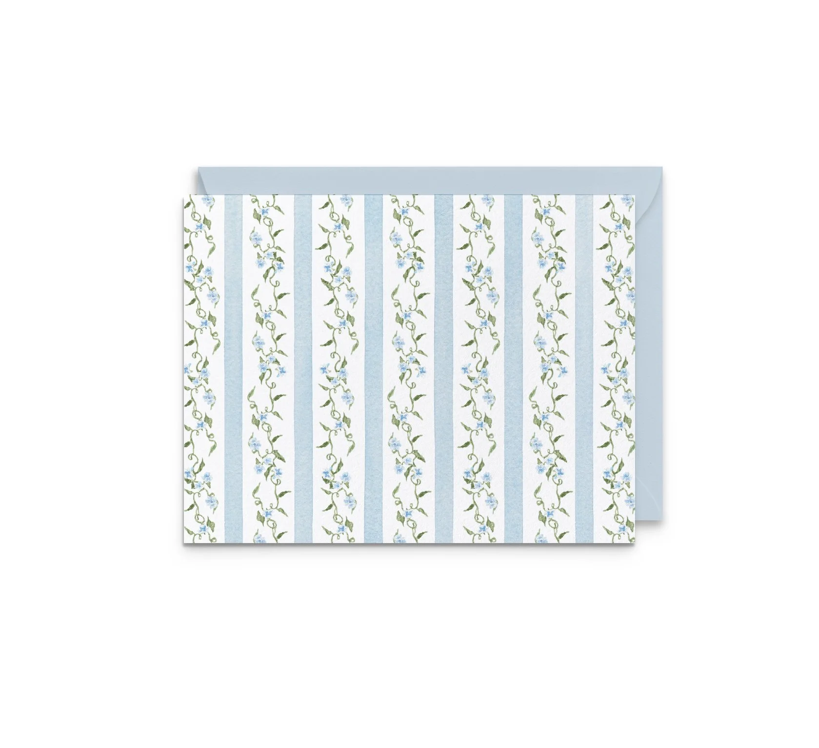 Blue Ditsy Floral Stripe Notecard Set